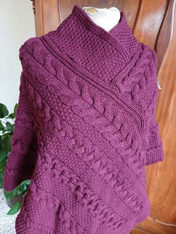 Aran sweater market Noorse Ierse poncho merino wol 36 38 40 beschikbaar voor biedingen