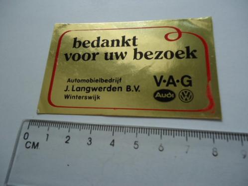 sticker oud VW Volkswagen audi dealer j Langweerden Vag auto, Verzamelen, Stickers, Zo goed als nieuw, Bedrijf of Vereniging, Verzenden