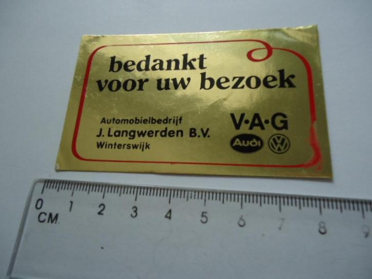 sticker oud VW Volkswagen audi dealer j Langweerden Vag auto, Verzamelen, Stickers, Zo goed als nieuw, Bedrijf of Vereniging, Verzenden