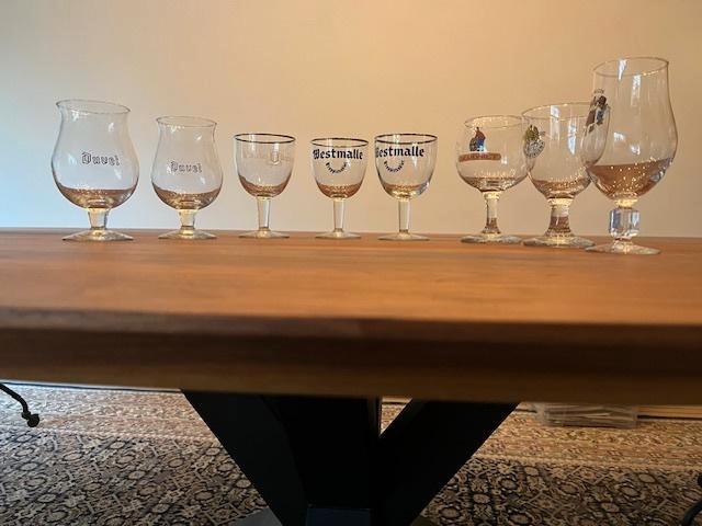 Zeven Belgische Bierglazen, Verzamelen, Glas en Borrelglaasjes, Zo goed als nieuw, Bierglas, Ophalen