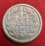 25 cent 1911. Zfr., Postzegels en Munten, Munten | Nederland, Zilver, 25 cent, Ophalen of Verzenden, Koningin Wilhelmina
