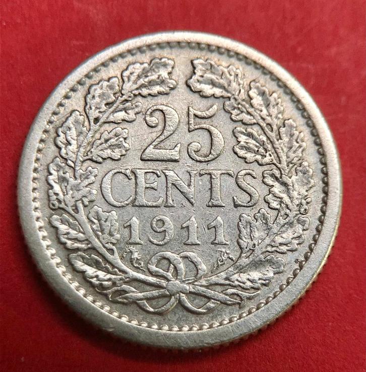 25 cent 1911. Zfr., Postzegels en Munten, Munten | Nederland, Losse munt, 25 cent, Koningin Wilhelmina, Zilver, Ophalen of Verzenden