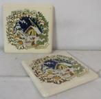 2 antieke tegels Hemiksem winter en dwergen kerst, Antiek en Kunst, Antiek | Wandborden en Tegels, Verzenden