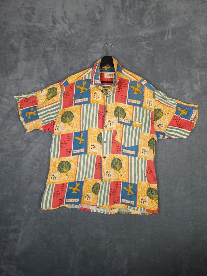 Vintage overhemd XL abstract patroon Blouse 90s, Kleding | Heren, Overhemden, Zo goed als nieuw, Halswijdte 43/44 (XL), Blauw