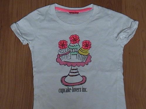 Hema wit t-shirt met opdruk van cupcake maat 134 / 140, Kinderen en Baby's, Kinderkleding | Maat 140, Gebruikt, Meisje, Shirt of Longsleeve