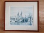 Aquarel Zicht op de Oostpoort Delft door Teun Plomp, 1985, Ophalen of Verzenden
