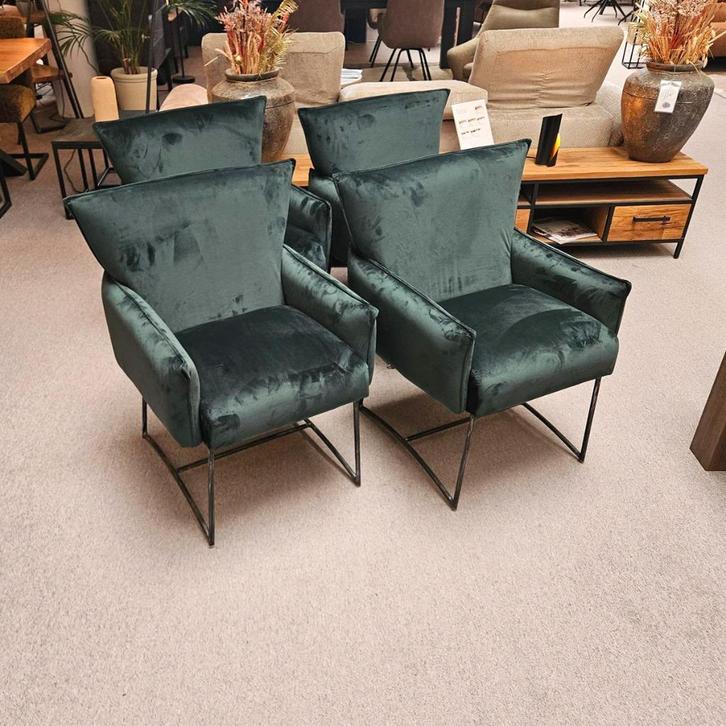 4x Armstoel Siena fluweel groen, Huis en Inrichting, Stoelen, Zo goed als nieuw, Vier, Metaal, Stof, Ophalen