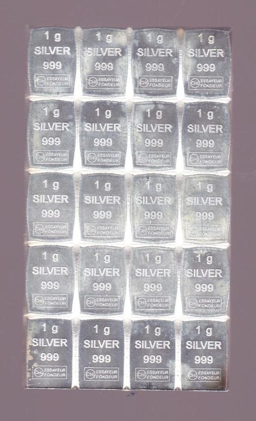 Plaatje van 20 x 1 gram zilver voor 35 euro, Postzegels en Munten, Edelmetalen en Baren, Zilver, Ophalen of Verzenden