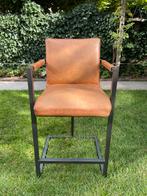 Lederen barkruk met metalen frame, Ophalen, Met voetsteun, Leer, Zo goed als nieuw