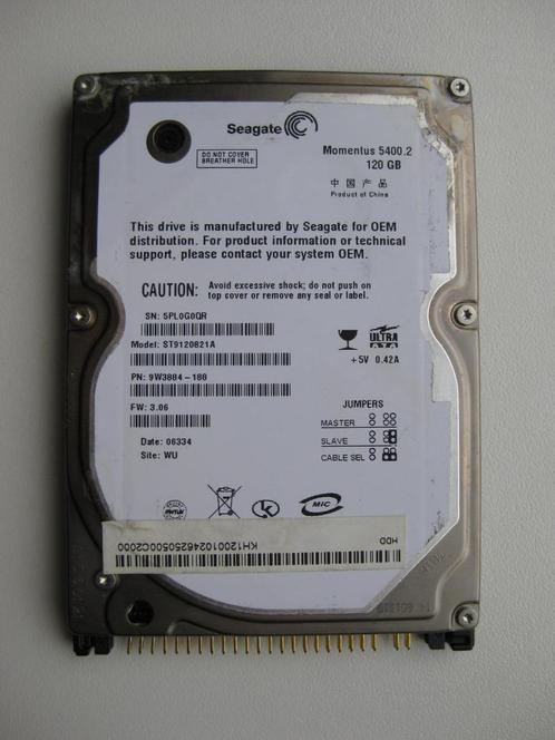 ZGAN Seagate 120GB 2,5" IDE laptop harddisk, Computers en Software, Harde schijven, Zo goed als nieuw, Laptop, Intern, HDD, IDE