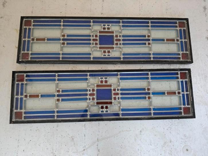 Twee glas in lood ramen dubbel glas, Doe-het-zelf en Verbouw, Glas en Ramen, Zo goed als nieuw, Gevelraam of Ruit, Minder dan 80 cm