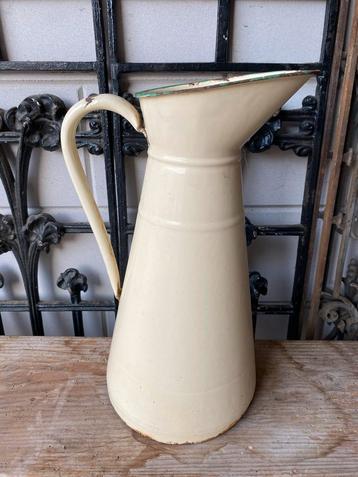 Franse Vintage Emaille Kan ecru brocante kan beschikbaar voor biedingen