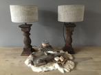 Nieuwe balusterlampen met shabby kap, nog 3 op voorraad, Ophalen of Verzenden, Nieuw, Hout, 50 tot 75 cm