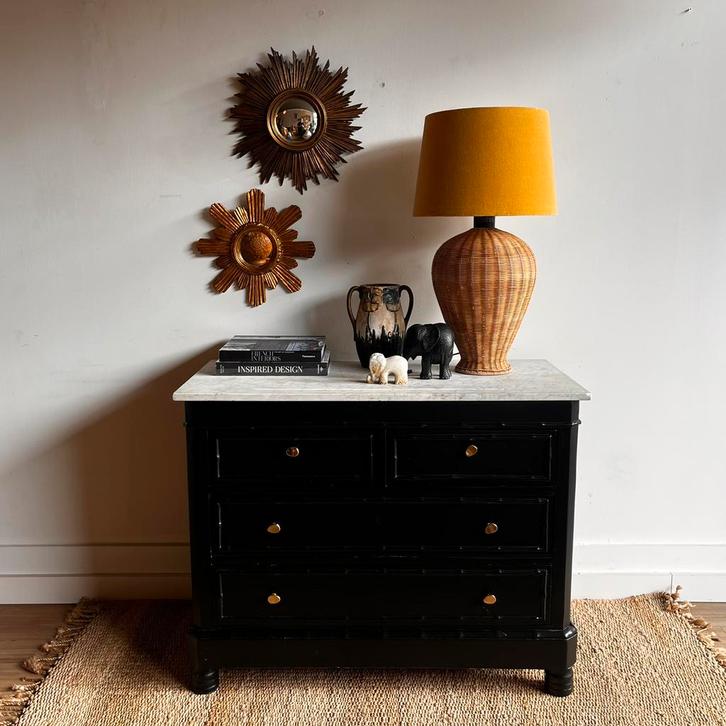 Antieke Faux Bamboo ladekast commode Napoleon III vintage, Antiek en Kunst, Antiek | Meubels | Kasten, Ophalen