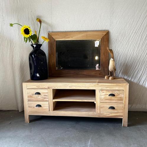 TV meubel - massief teakhout - 120 cm - 4 lades - TTM Wonen, Huis en Inrichting, Kasten | Televisiemeubels, Nieuw, Minder dan 100 cm