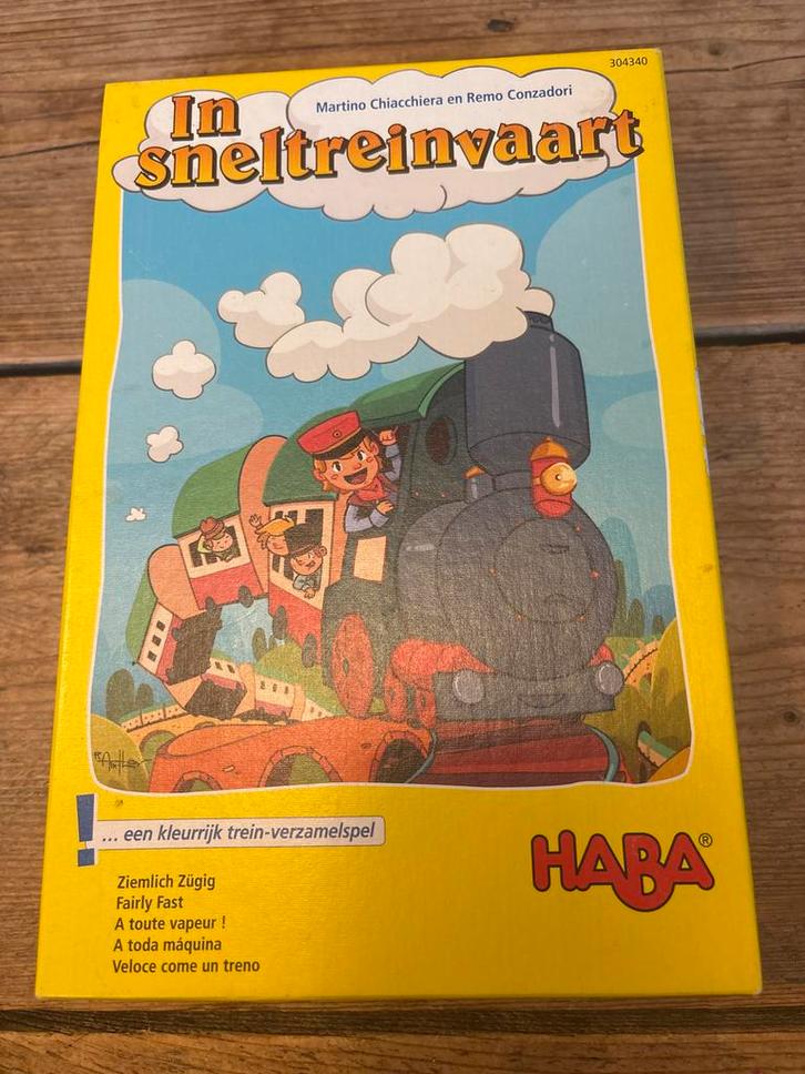 HABA In sneltreinvaart - Leuk trein-verzamelspe, Hobby en Vrije tijd, Gezelschapsspellen | Bordspellen, Gebruikt, Een of twee spelers