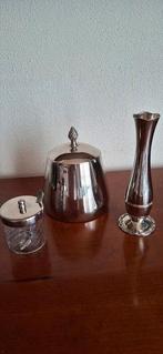 Verchroomde oude koektrommel, bloemenvaas verchroomd jampot, Ophalen of Verzenden, Gebruikt