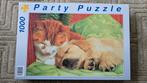 Puzzel: 1000 stukjes - Golden Retriever puppy en rode kat, Ophalen of Verzenden, 500 t/m 1500 stukjes, Zo goed als nieuw, Legpuzzel