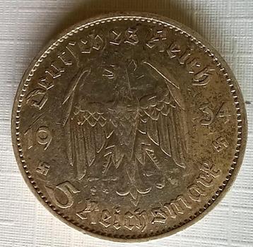 5 Reichsmark 1934 met garnizoenskerk Potsdam  beschikbaar voor biedingen