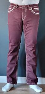 Opvallend bordeaux-bruine broek met beige naden - Mt 34-34, Maat 52/54 (L), Bruin, Ophalen of Verzenden, Zo goed als nieuw