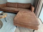 Cognac leren bank Woood + hocker, Huis en Inrichting, Ophalen, Gebruikt, Leer