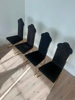 4 Bruine Velvet Eetkamerstoelen met Gouden Poten, Huis en Inrichting, Stoelen, Gebruikt, Bruin, Ophalen of Verzenden, Vier