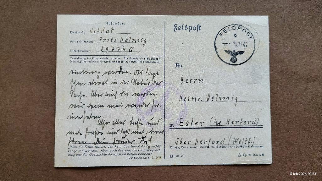 Feldpost 15-11-1942, Ophalen of Verzenden, Briefkaart