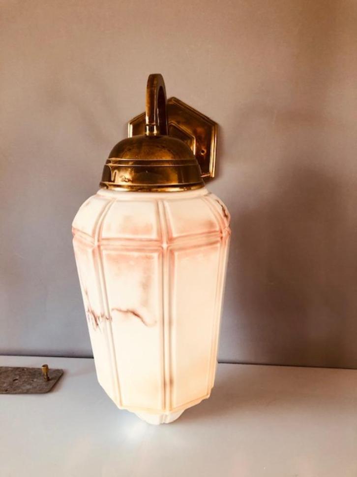 Boeren-wand-lamp Art Deco, Huis en Inrichting, Lampen | Hanglampen, Gebruikt, Minder dan 50 cm, Glas, Metaal, Ophalen of Verzenden