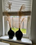 Twee mooie zwarte vazen met pampas pluimen!, Ophalen of Verzenden, Zo goed als nieuw, Zwart, Minder dan 50 cm