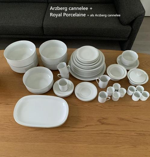 Arzberg cannelee + Royal Porcelaine = als, effen wit ribbels, Huis en Inrichting, Keuken | Servies, Zo goed als nieuw, Bord(en)