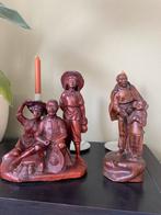 Houten Beelden Aziatische Figuren - Handgesneden Set van 2 s, Ophalen of Verzenden