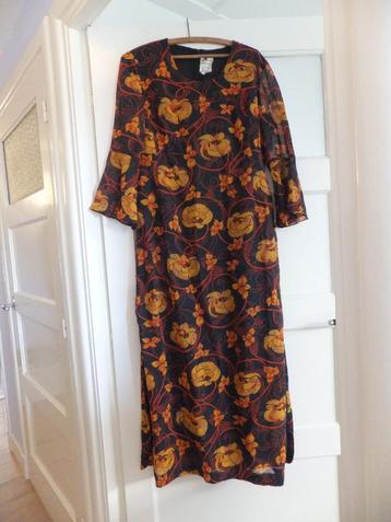 vintage maxi jurk zomerjurk, arnel, zwart rood oranje 38 40  beschikbaar voor biedingen