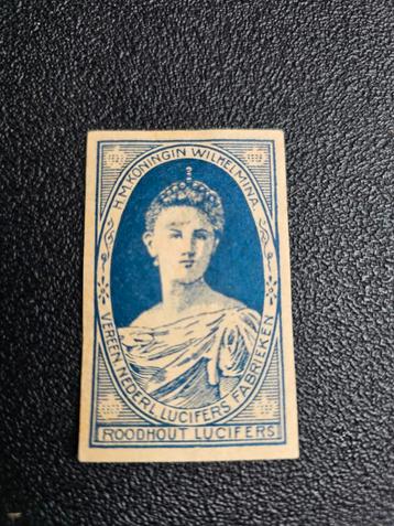 Luciferetiket Koningin Wilhelmina blauw  beschikbaar voor biedingen