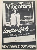 Paginagrote A3 advertentie VIBRATORS London Girls release, Ophalen of Verzenden