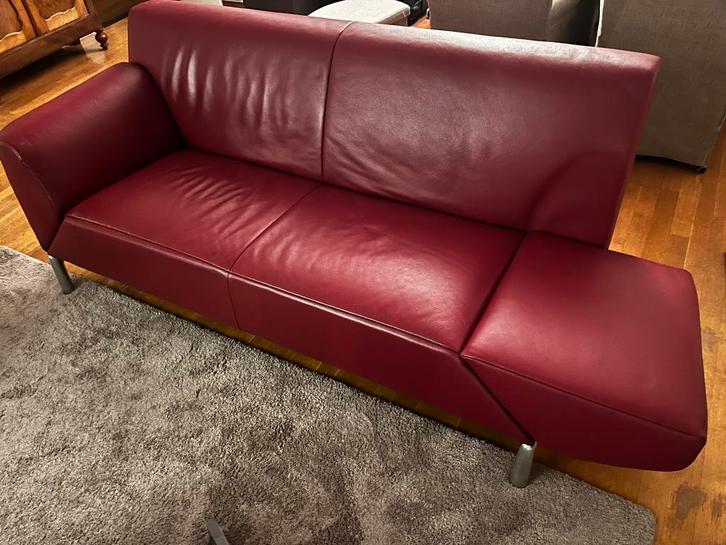 Jori pacific rood leer, Huis en Inrichting, Banken | Bankstellen, Gebruikt, Rechte bank, Driepersoons, 75 tot 100 cm, Leer, Ophalen