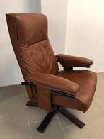 Leren draai fauteuil cognac kleur TEAB, Huis en Inrichting, Fauteuils, Ophalen, Gebruikt, 50 tot 75 cm, Leer