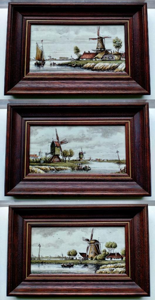 3x West-Raven Anno 1661 Molen Landschap Tegel Schilderij, Antiek en Kunst, Antiek | Wandborden en Tegels, Ophalen of Verzenden