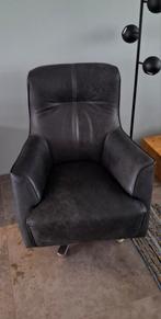 Fauteuil leder zwart met draaivoet, Ophalen, 75 tot 100 cm, Zo goed als nieuw, Metaal