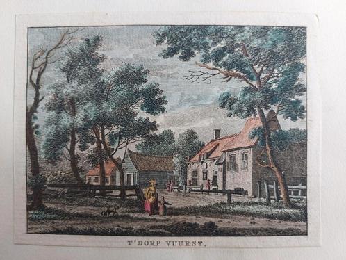 219 / Dorp Vuurst - Lage Vuursche Gekleurde gravure 18e eeuw, Antiek en Kunst, Kunst | Etsen en Gravures, Ophalen of Verzenden