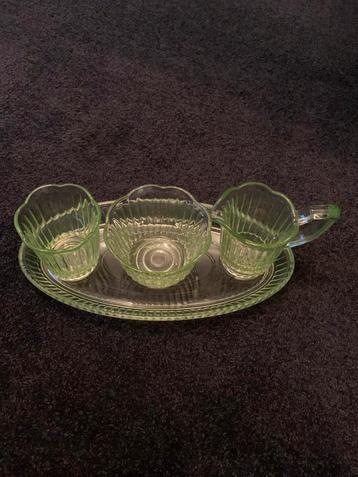 Art Deco Suiker, Melk & Lepelvaasje Set beschikbaar voor biedingen