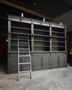Grote brede bibliotheekkast | Zwarte boekenkast #2013, Eikenhout, 200 cm of meer, Met deur(en), Ophalen of Verzenden