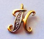 14 kt gouden letter H met echte diamant, Antiek, Ophalen, Goud, Hanger, Met edelsteen