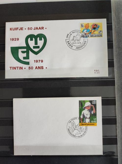 2 FDC's Belgie stripfiguur Kuifje, Postzegels en Munten, Postzegels | Europa | België, Gestempeld, Ophalen of Verzenden