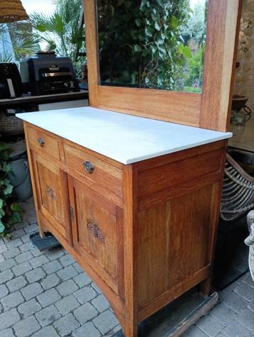 Antieke wastafel badkamermeubel marmer blad vintage kast bab beschikbaar voor biedingen