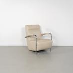 1 Leolux Scylla Fauteuil Hoog + Voetenbank Wit Leer - Chroom, Huis en Inrichting, Fauteuils, Niet ingevuld, Metaal, Niet ingevuld