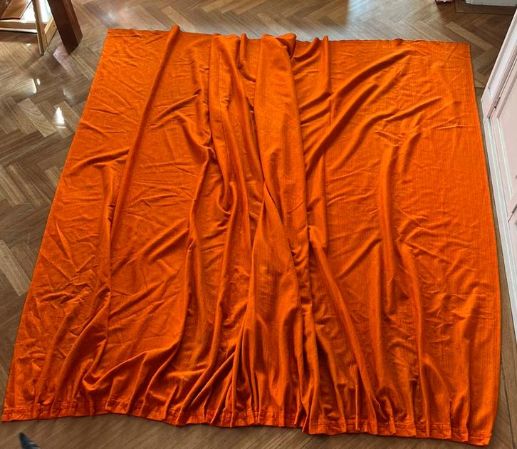 Groot vintage retro oranje wollen gordijn 263 cm x 382 cm, Huis en Inrichting, Stoffering | Gordijnen en Lamellen, Zo goed als nieuw