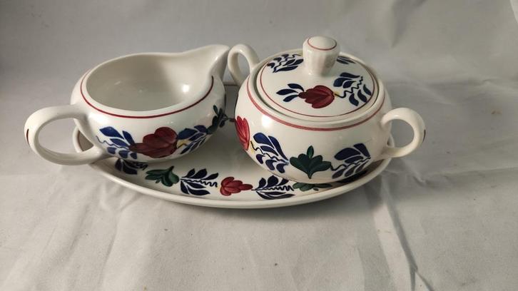 Boerenbont melk en suiker met schaal Boch, Huis en Inrichting, Keuken | Servies, Zo goed als nieuw, Schaal of Schalen, Boerenbont