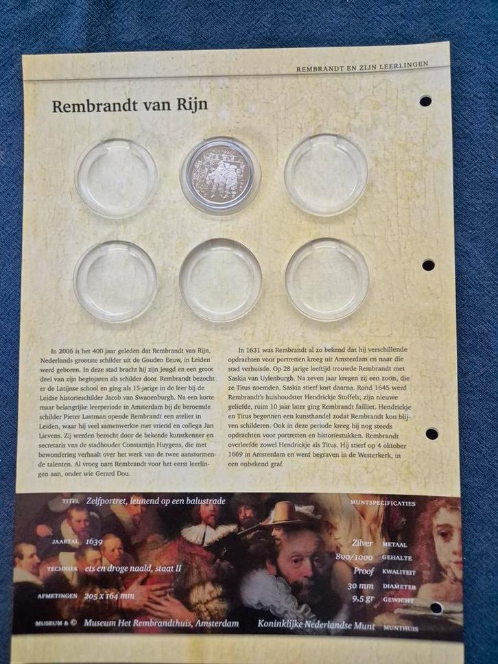 Zilveren Rembrandt Munt - Zelfportret, Postzegels en Munten, Munten | Nederland, Losse munt, Overige waardes, Koningin Beatrix