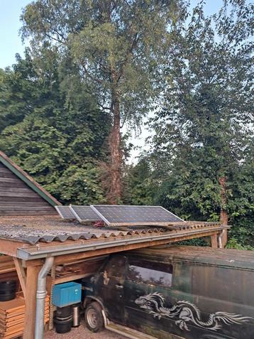 3 zonnepanelen  op rek en hardhouten slee beschikbaar voor biedingen