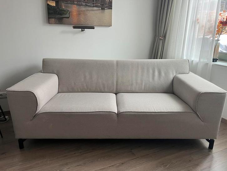 2,5 zitsbank en fauteuil  beige stof van woonexpress, Huis en Inrichting, Banken | Bankstellen, Gebruikt, Rechte bank, Driepersoons